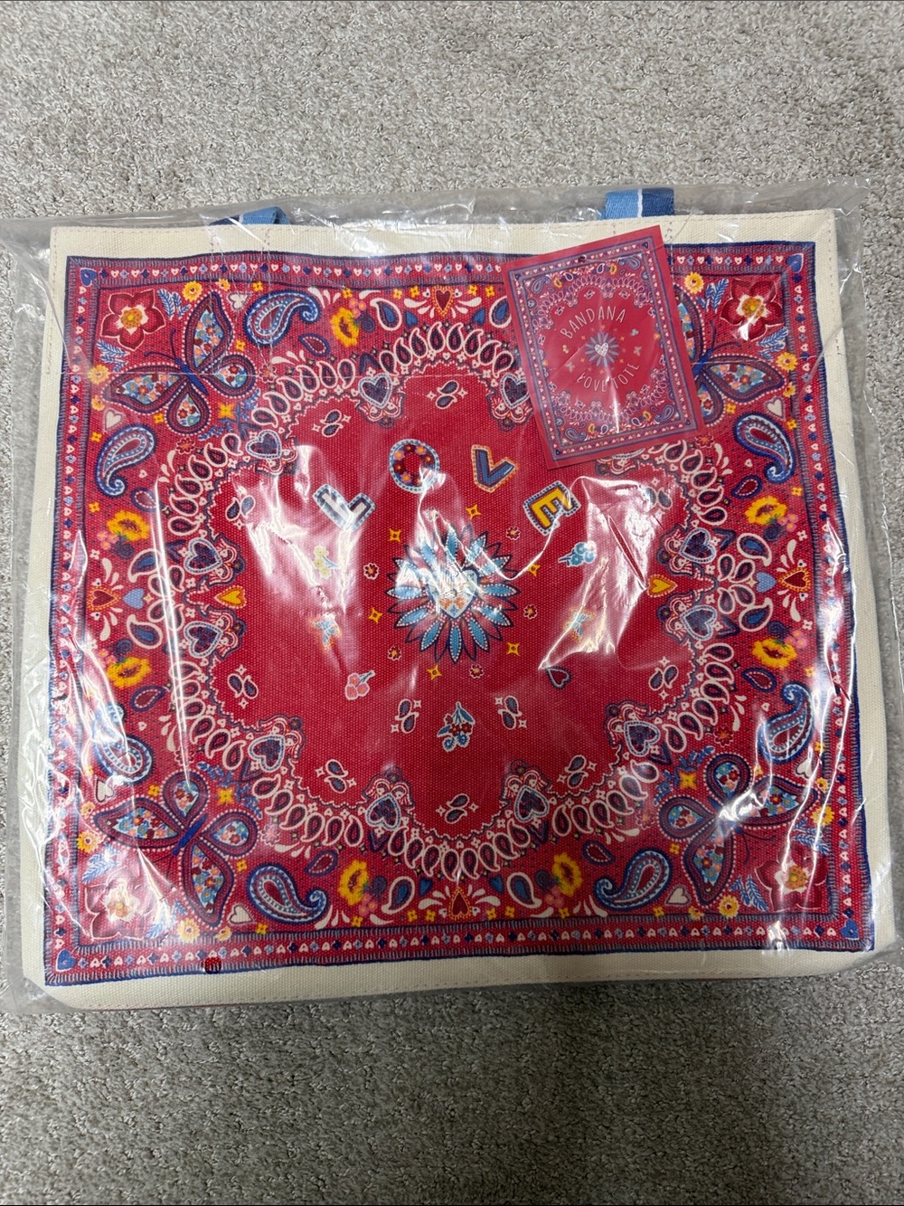 Brighton Bandana Love Tote Bag - Red Paisley Canvas Tote